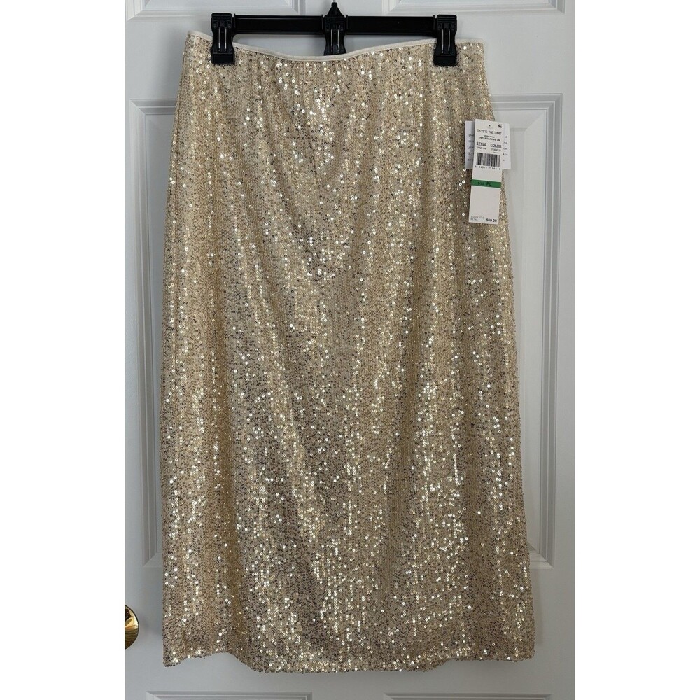 SKYE'S THE LIMIT WOMENS SEQUN SKIRT SIZE PETITE LARGE MIDI ELASTIC WAIST PULLON